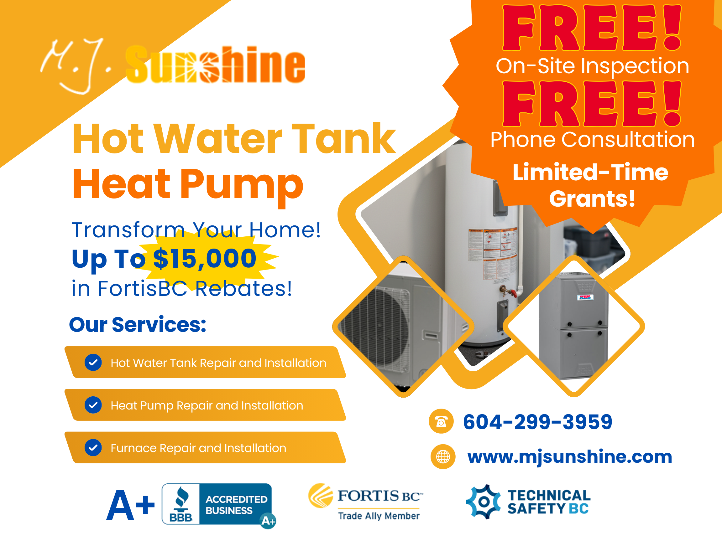 Heat pump and hot water equipment service from M.J. Sunshine